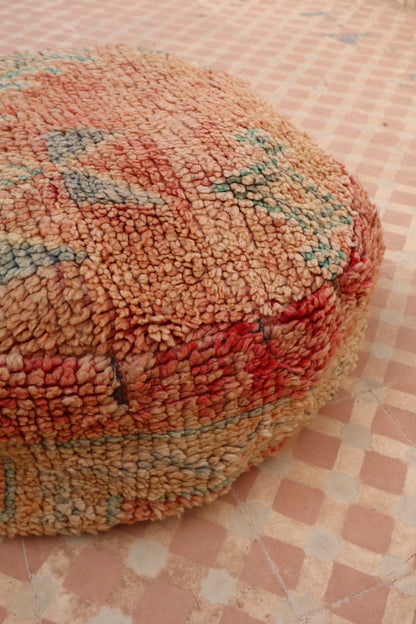 Pouf Berbère Rond BeigeTerracotta à Motifs Néda