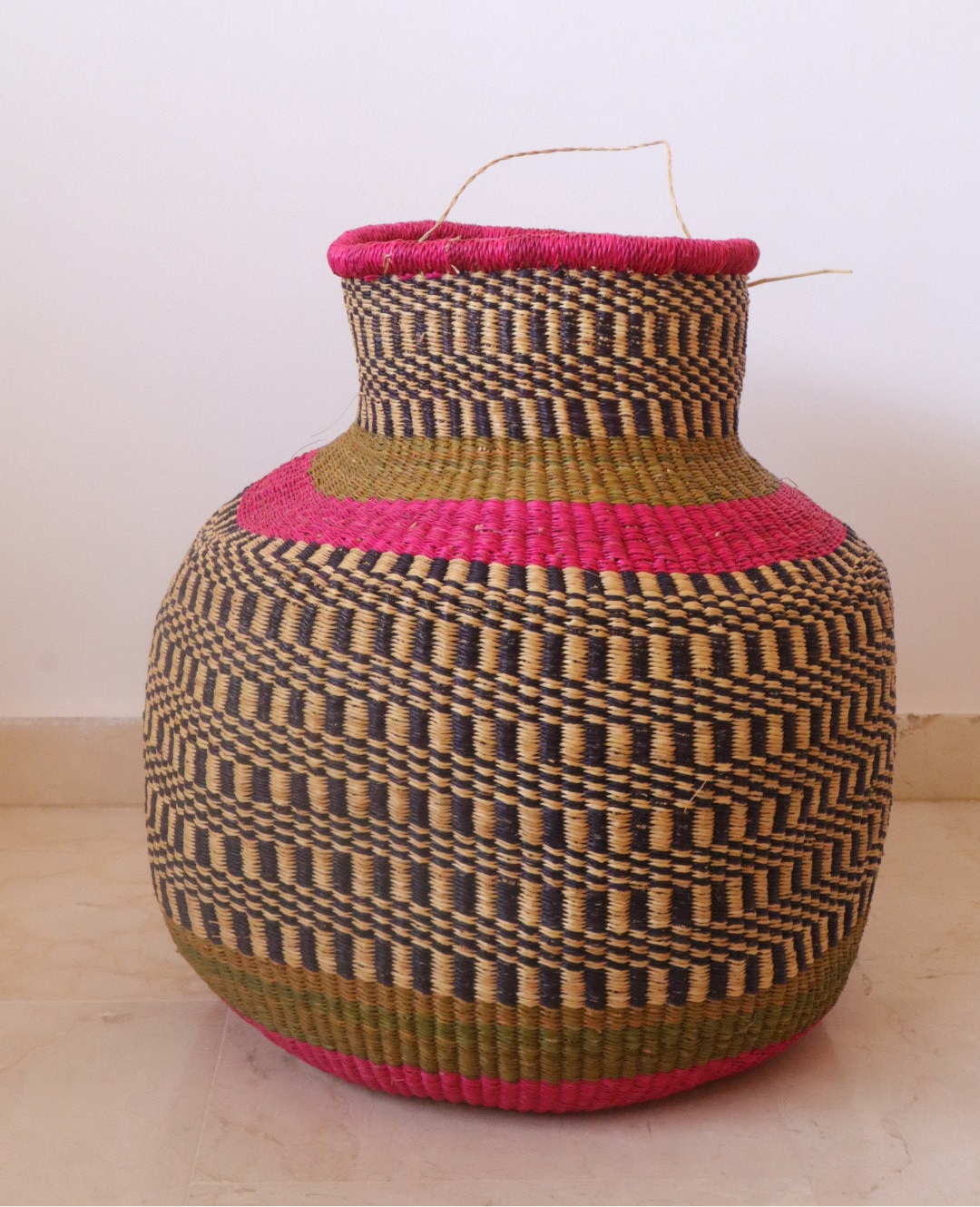 Afrikaanse decoratieve mand Burkina Faso Round - Rose