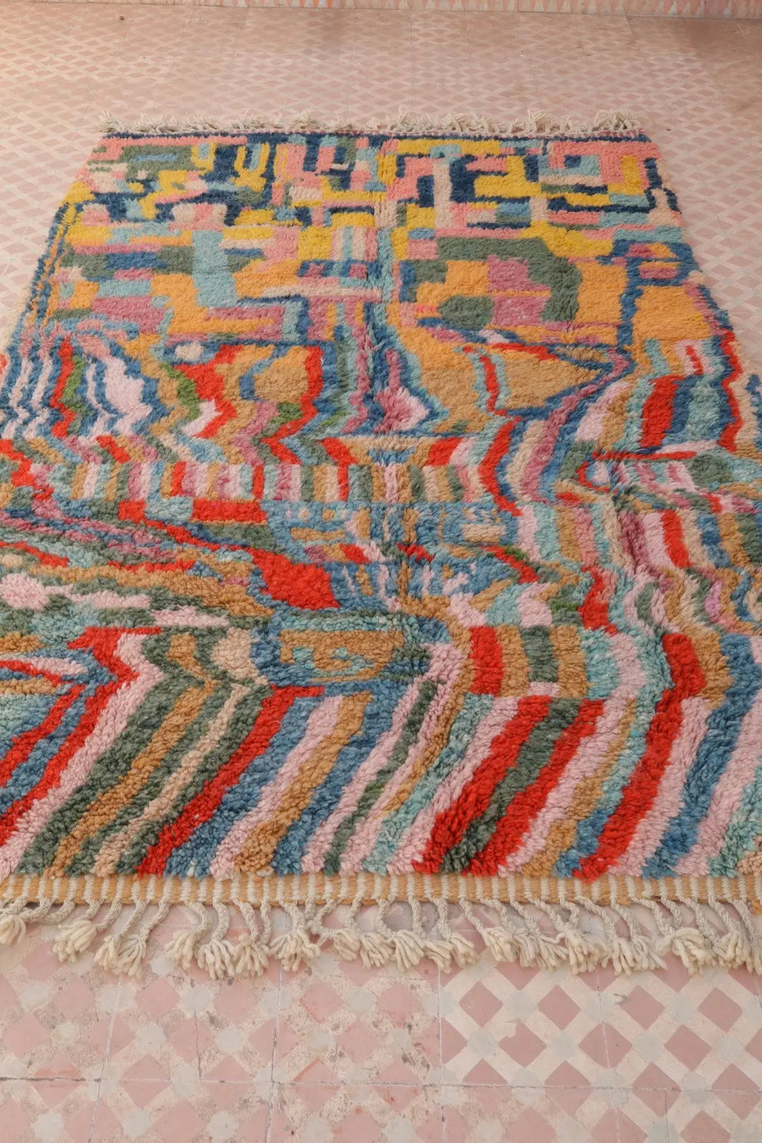 Tapis Berbère Abstrait Coloré Béni Ouarain Qualité Supérieure - Néda
