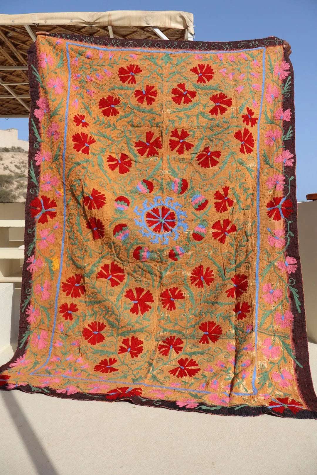 Kantha Suzani indien Brodé Multicolore Orange– Coton Néda