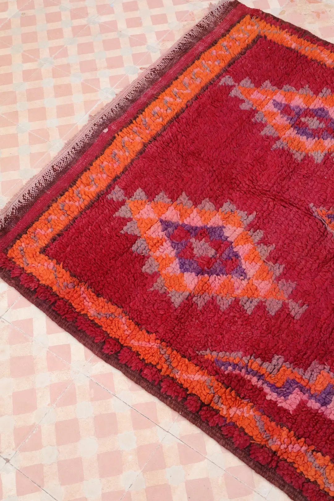 Tapis Berbère Boujaad Antique Bordeaux Orange - 204 x 105 cm Néda