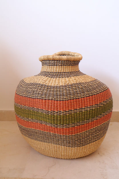 African decorative basket Burkina Faso Round - Orange