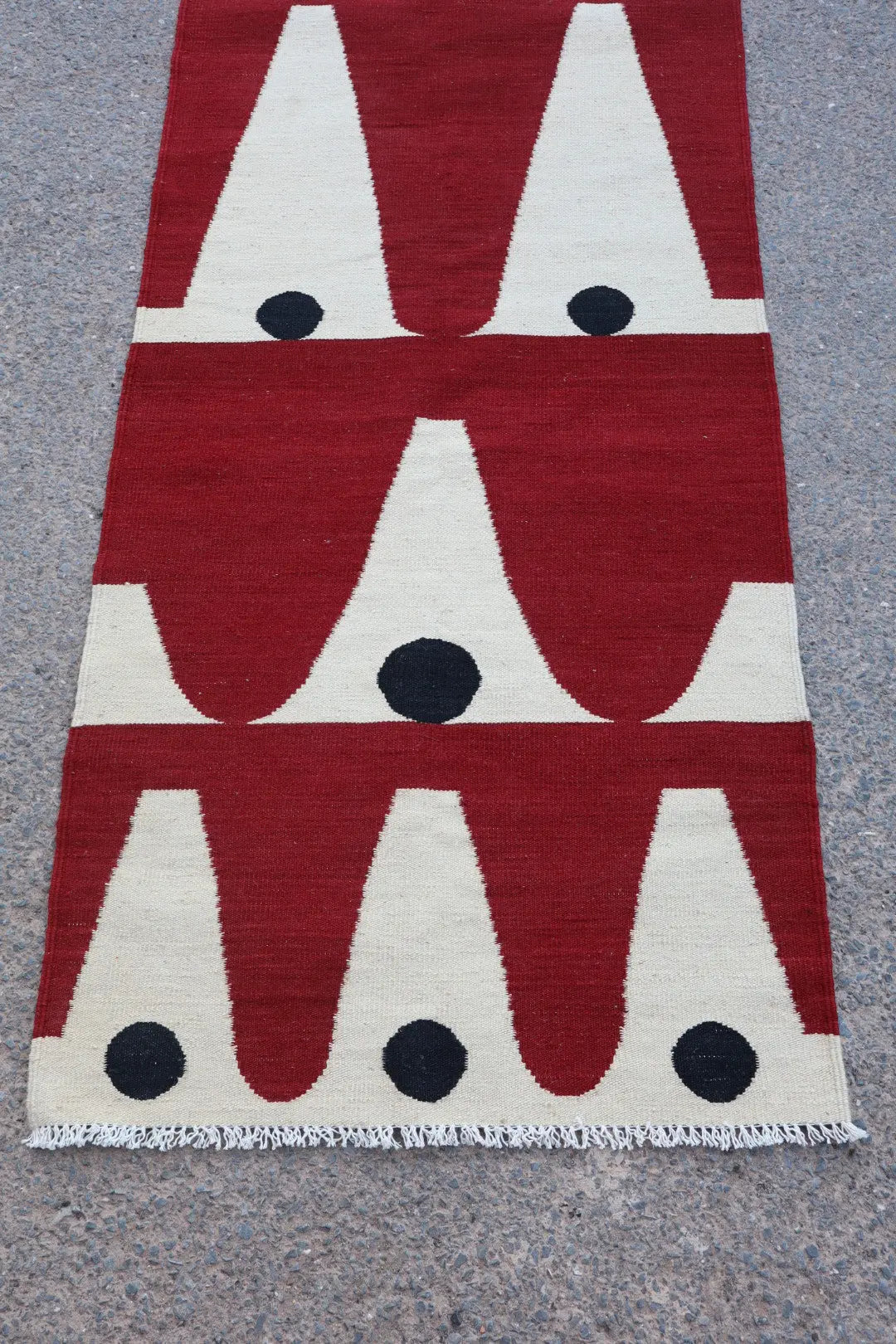 Tapis Kilim Afghan Couloir Moderne Rouge Blanc Noir - 304 x 80 cm Néda