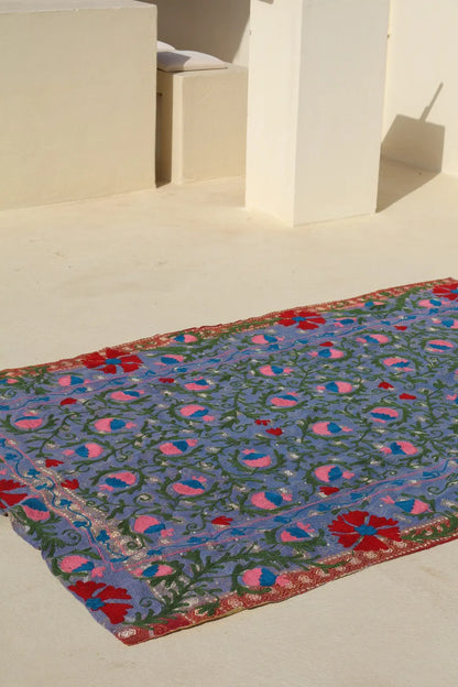 Kantha Suzani indien Brodé Multicolore Lilas– Coton Néda