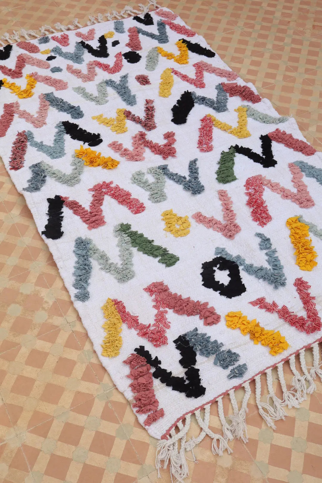 Tapis Berbère Boucherouite Coloré Géométrique – Coton recyclé et lavable - 165 x 93 cm Néda