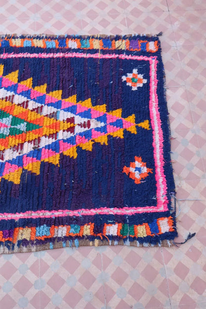 Tapis Berbère Azilal Vintage de Couloir Bleu Nuit Multicolore - 238 x 87 cm Néda