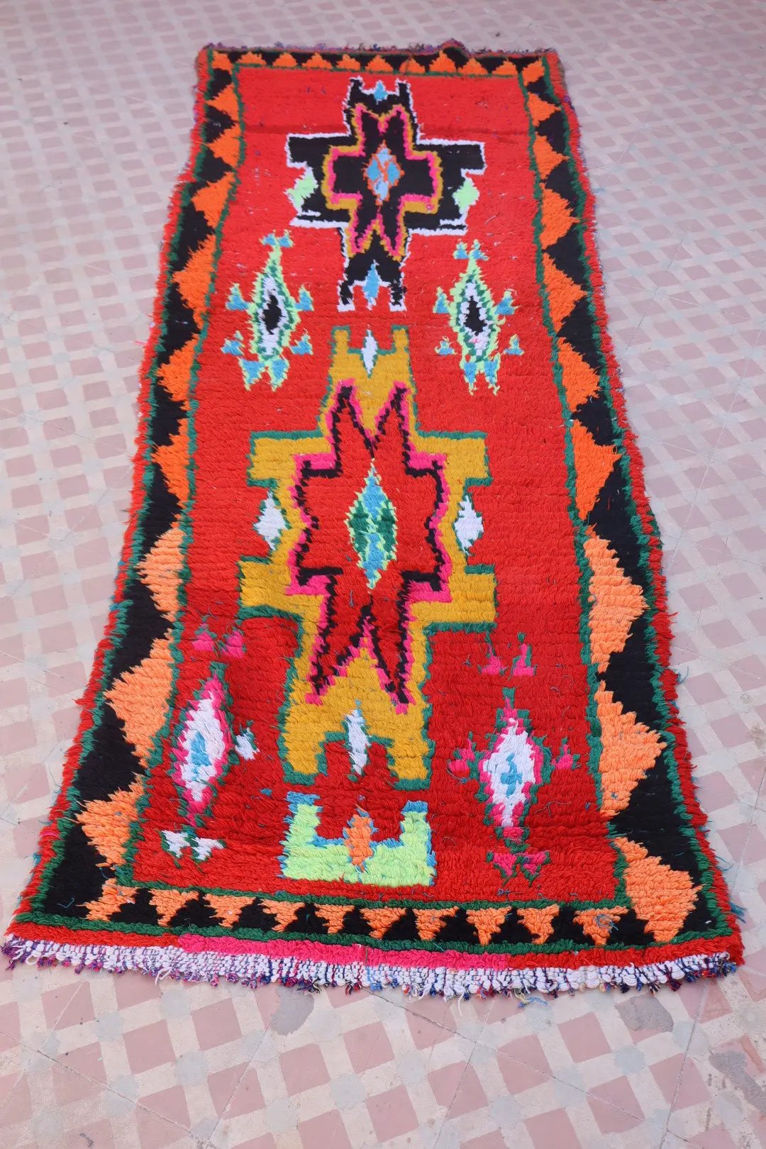 Tapis Berbère Azilal Vintage de Couloir Coloré Rouge Multicolore - 226 x 77 cm Néda