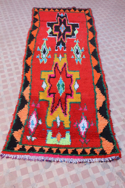 Tapis Berbère Azilal Vintage de Couloir Coloré Rouge Multicolore - 226 x 77 cm Néda