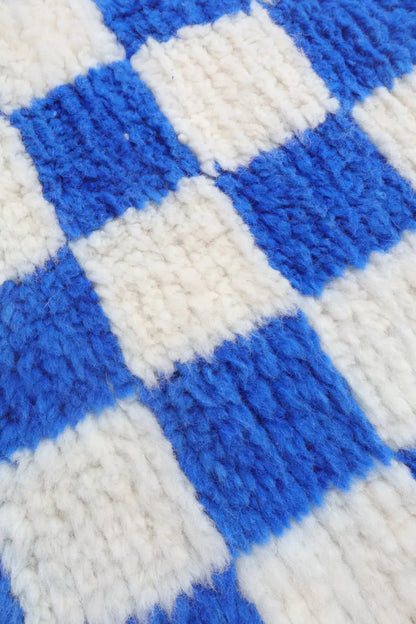 Alfombra Bereber a Cuadros Azul Klein Beni Ouarain Néda