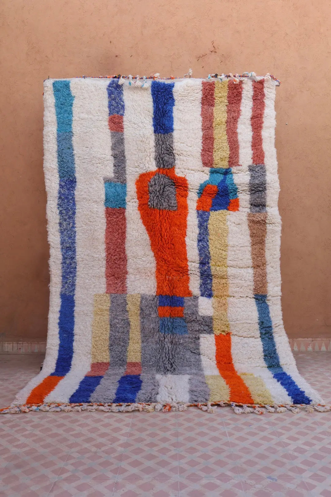 Tapis Berbère Azilal Écru Lignes Colorées- 249 x 157  cm Néda