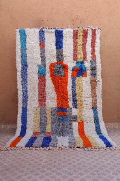 Tapis Berbère Azilal Écru Lignes Colorées- 249 x 157  cm Néda