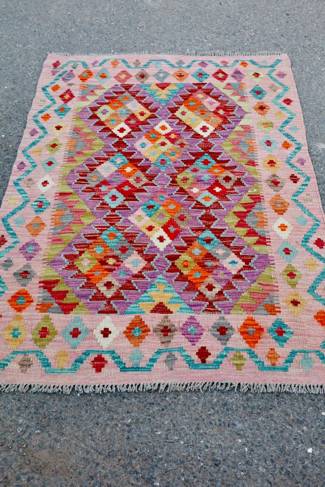 Tapis Kilim Afghan Traditionnel Rose - 146 x 97  cm Néda