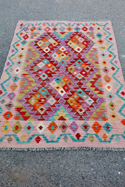 Tapis Kilim Afghan Traditionnel Rose - 146 x 97  cm Néda