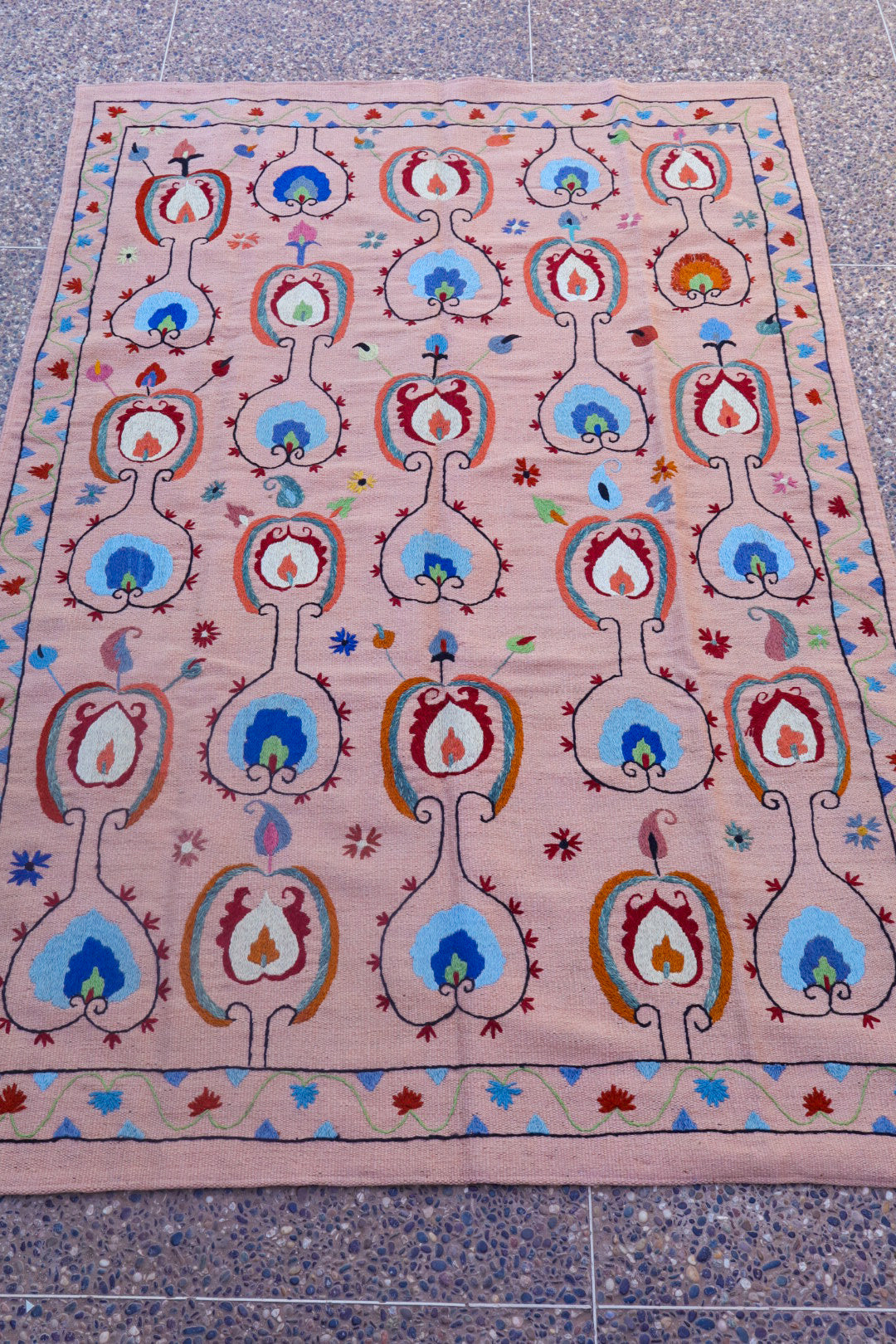 Kilim Afghaanse Suzani veelkleurige zalm - 234 x 159 cm tapijt