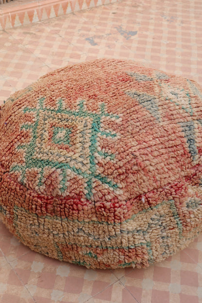 Pouf Berbère Rond BeigeTerracotta à Motifs Néda