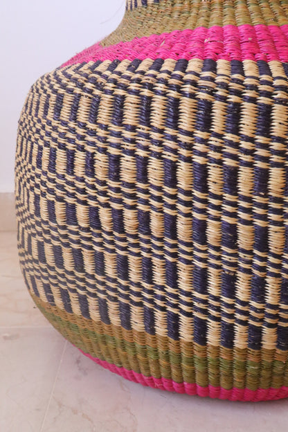 African decorative basket Burkina Faso Round - Rose