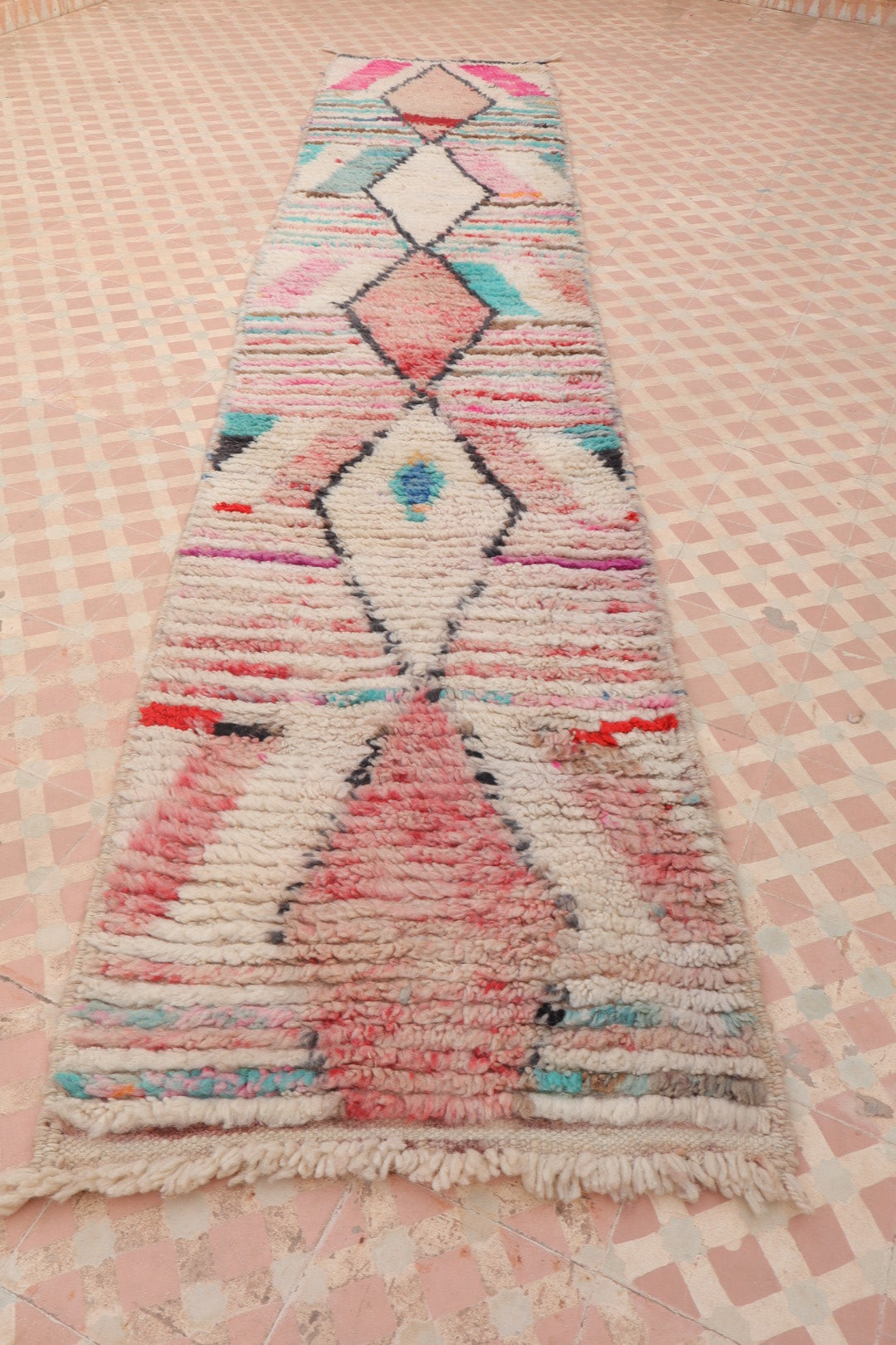 Tapis Couloir Boujad Marocain Coloré Losanges - 307 x 61 cm Néda