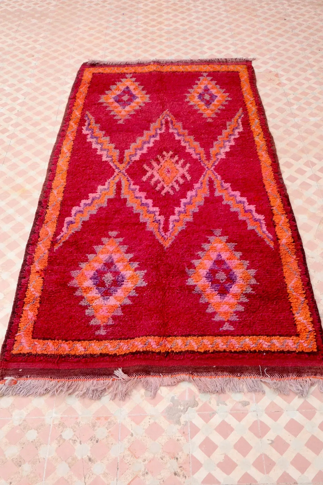 Tapis Berbère Boujaad Antique Bordeaux Orange - 204 x 105 cm Néda