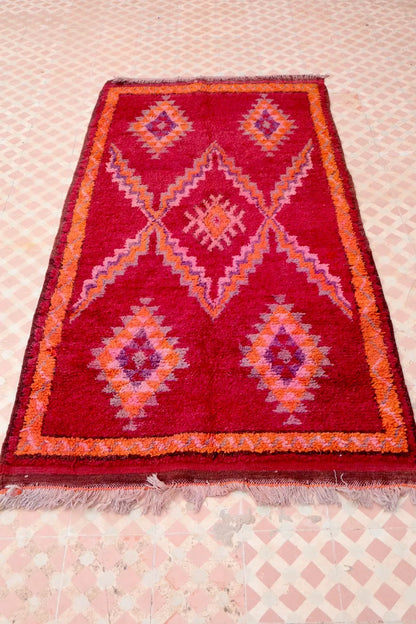Tapis Berbère Boujaad Antique Bordeaux Orange - 204 x 105 cm Néda