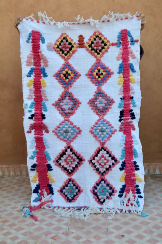 Tapis Berbère Boucherouite Coloré – Coton recyclé et lavable - 72 x 110 cm Néda