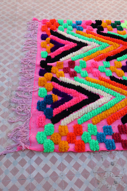 Tappeto Berbero Colorato Rosa Motivi Fluo- 190 x 142 cm Néda