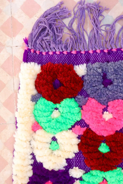 Tapis Berbère Couloir Azilal Violet à Motifs Reliefs Multicolores -300 x 77 cm Néda