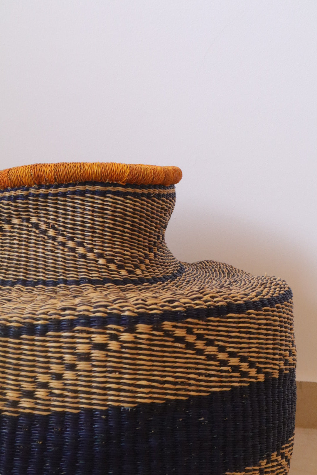 African decorative basket Burkina Faso Round - Mustard