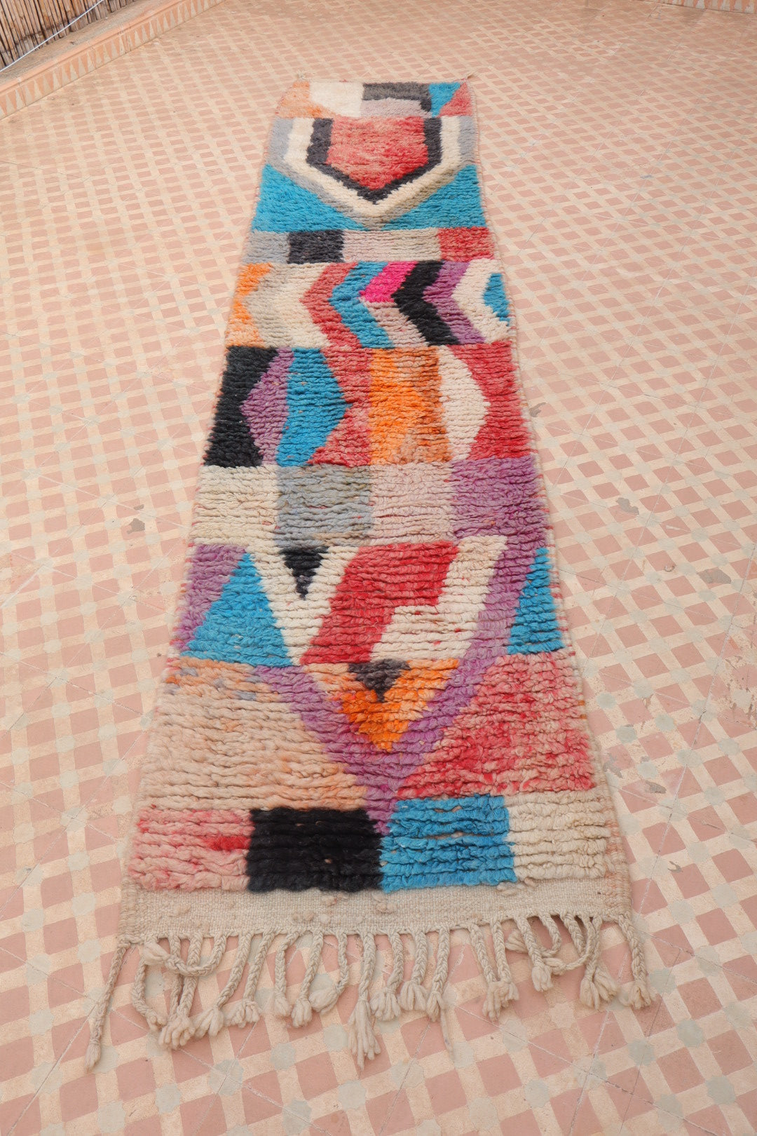 Tapis Berbère Couloir Boujad Motifs Multicolores  - 322 x 72 cm Néda