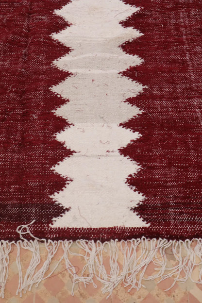 Tapis Berbère Kilim Boucherouite Bordeaux et Blanc - 260 x 141 cm Néda