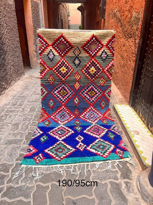 tapis marocain berbère boucherouite bleu tapis boucharaouite bleu tapis berère vintage coloré