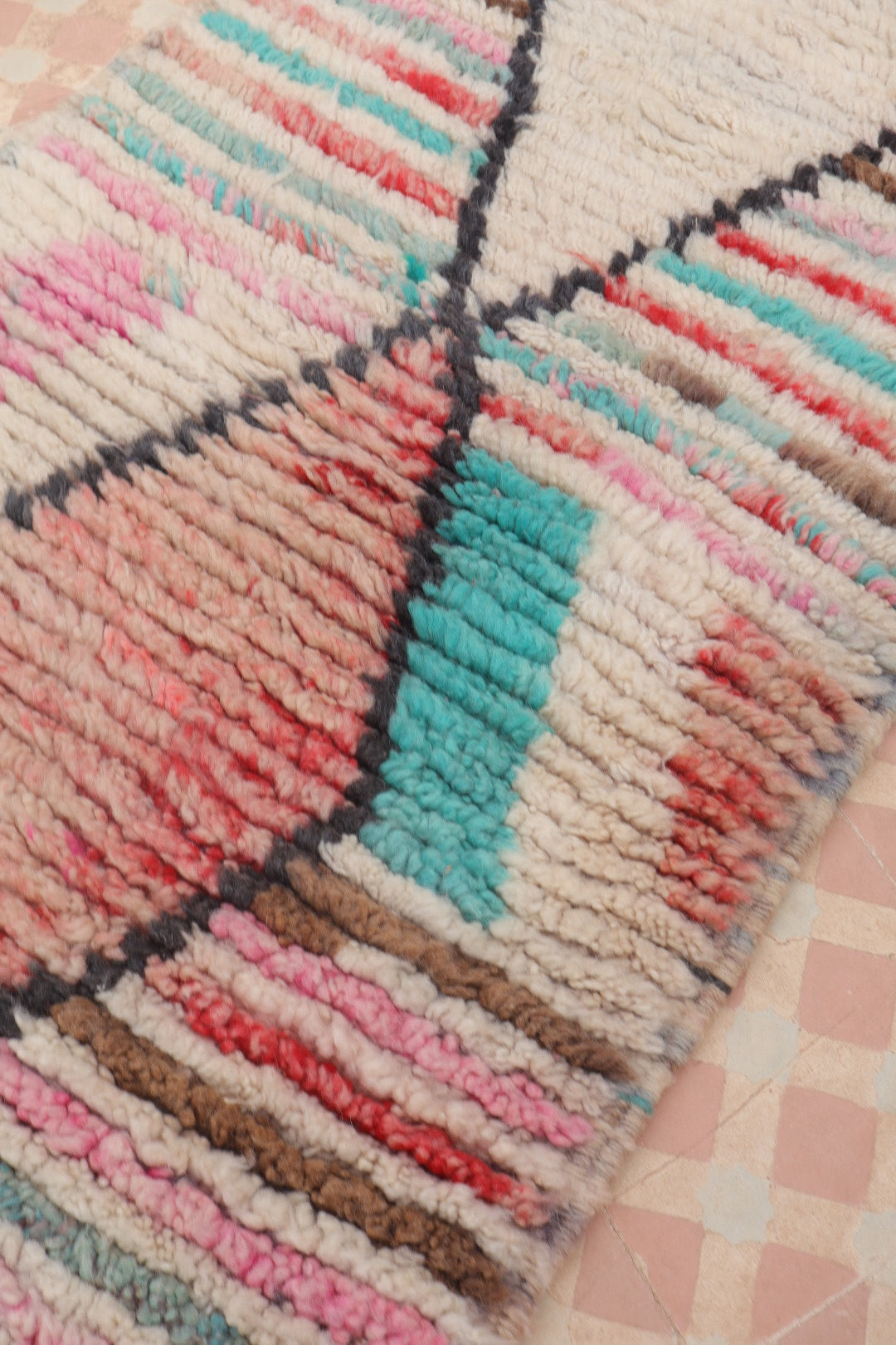 Tapis Couloir Boujad Marocain Coloré Losanges - 307 x 61 cm Néda