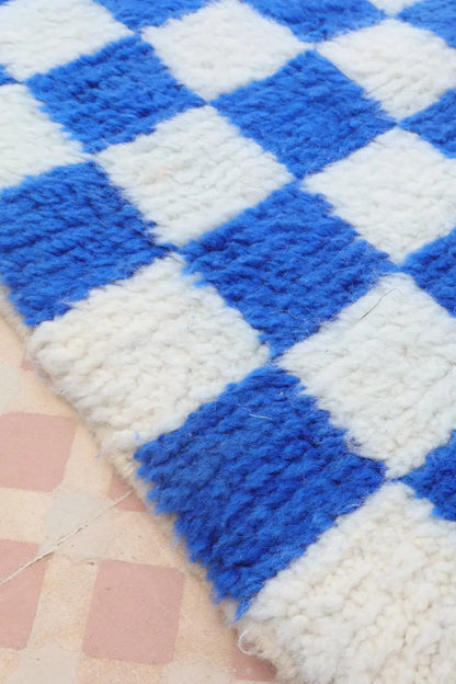 Alfombra Bereber a Cuadros Azul Klein Beni Ouarain Néda