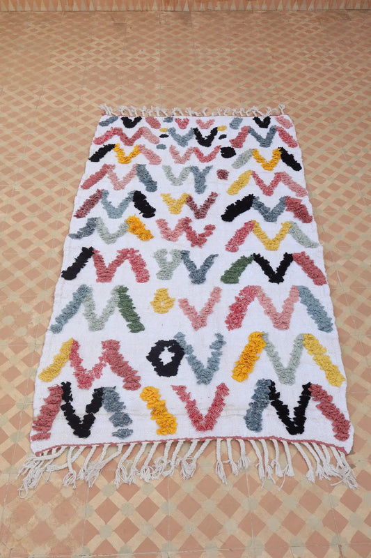 Tapis Berbère Boucherouite Coloré Géométrique – Coton recyclé et lavable - 165 x 93 cm Néda