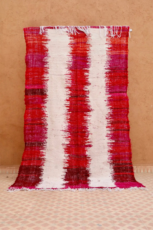 Tapis Berbère Kilim Boucherouite Bordeaux et Blanc - 236 x 139 cm Néda