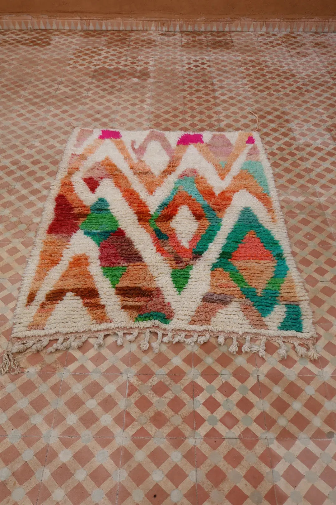 Alfombra Bereber Boujad Colorida Terracota Durazno Verde- 138 × 103 cm Néda