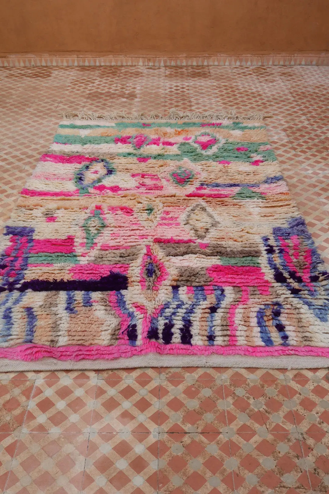 Alfombra Bereber Boujad Colorida Beige Turquesa Rosa - 233 × 142 cm Néda