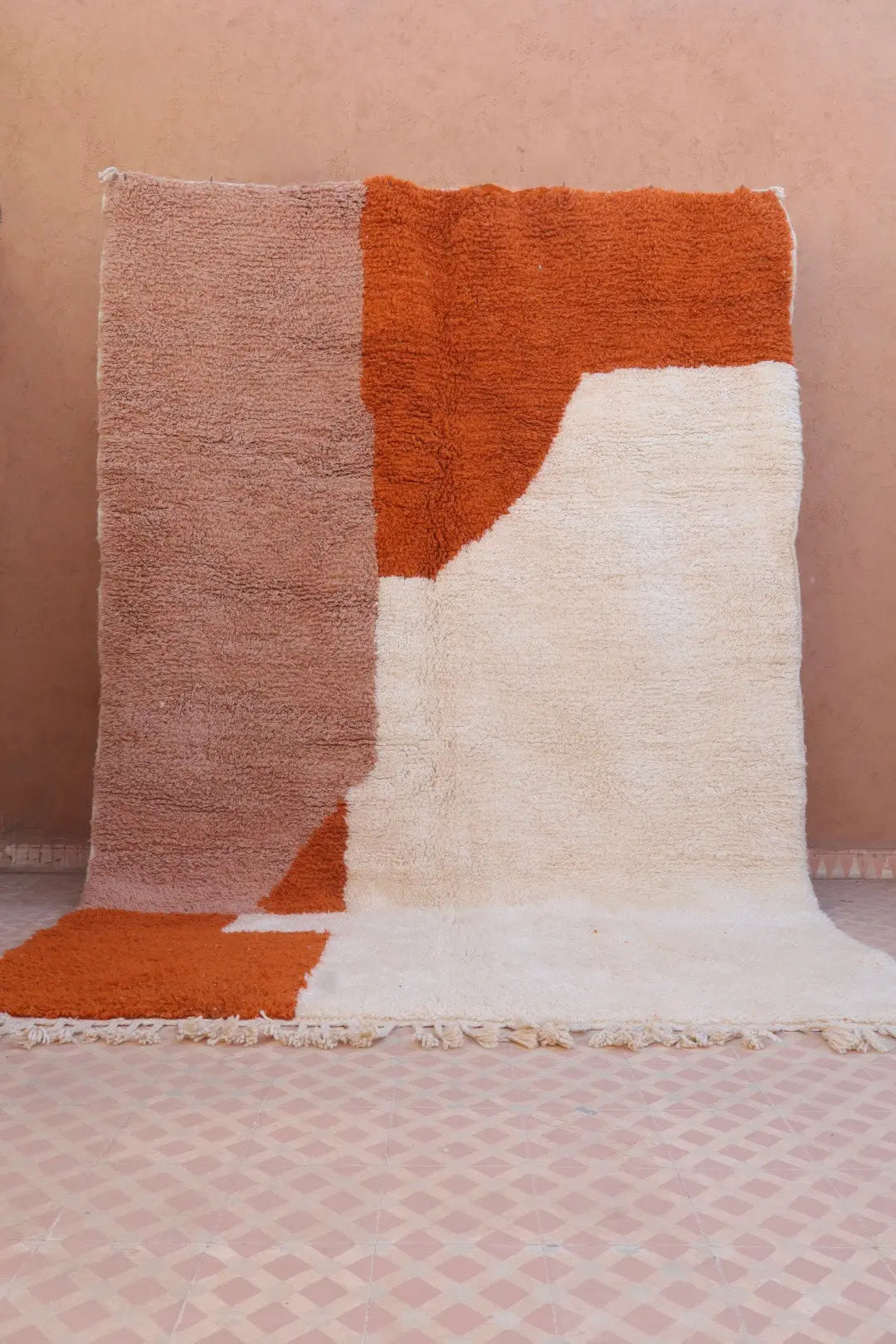 Tapis Berbère Coloré Contemporain Terracotta & Rose Poudré - 293 x 203 cm Néda