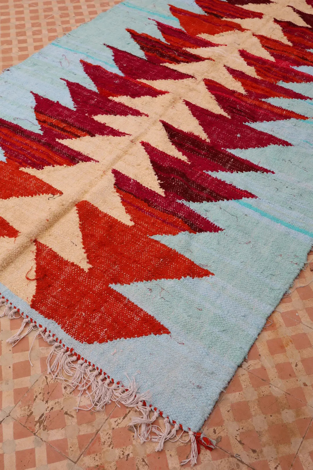 Tapis Berbère Coloré Kilim Boucherouite Bleu Ciel Multicolore   - 242 x 144 cm Néda