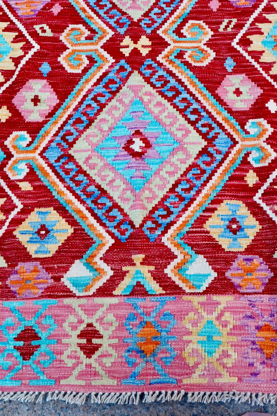 Tapis Kilim Afghan Traditionnel Rouge Rose - 178 x 125 cm Néda
