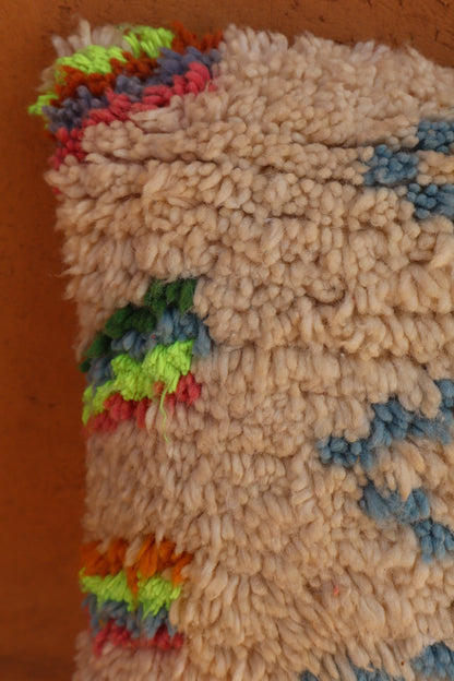 Coussin Marocain en Laine Blanc à Motifs Colorés - Néda