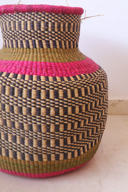 African decorative basket Burkina Faso Round - Rose