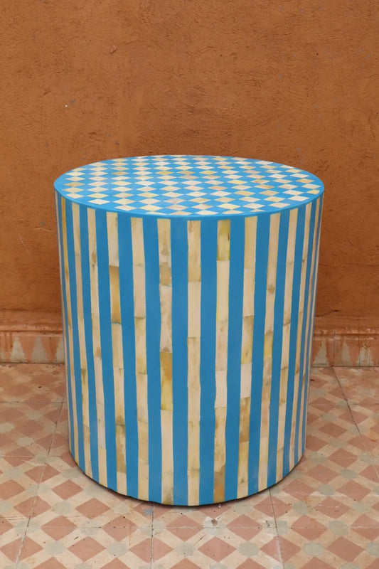 Table d’Appoint Tabouret en Os et Résine Bleu - « LADO » Néda