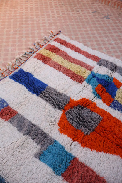 Tapis Berbère Azilal Écru Lignes Colorées- 249 x 157  cm Néda