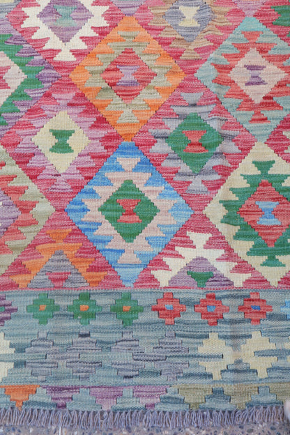 Traditional multicolored Afghan kilim carpet - 295 x 219 cm