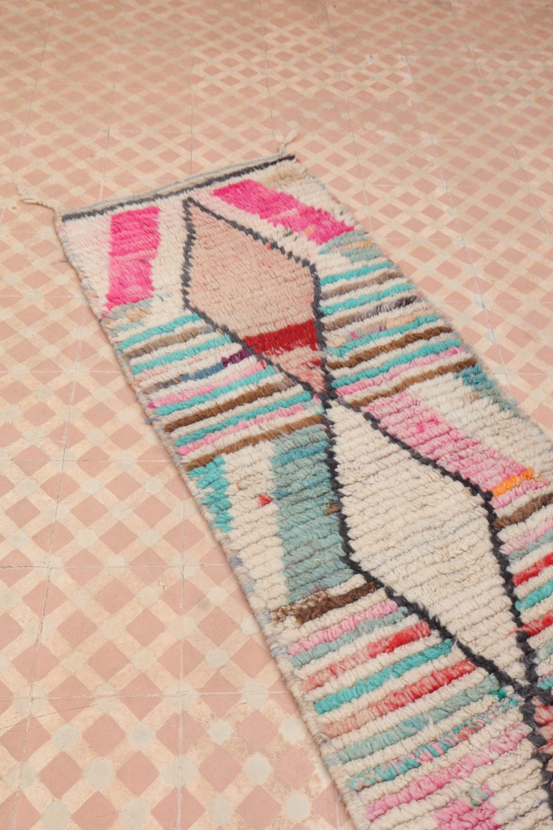 Tapis Couloir Boujad Marocain Coloré Losanges - 307 x 61 cm Néda