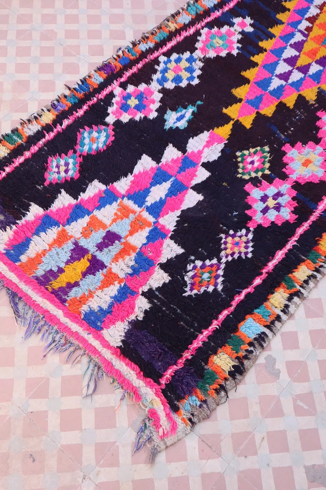 Tapis Berbère Azilal Vintage de Couloir Bleu Nuit Multicolore - 238 x 87 cm Néda