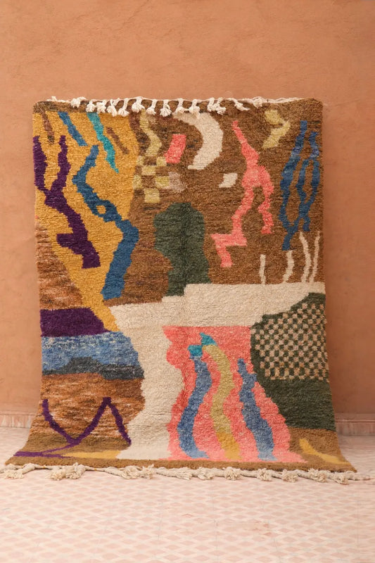 Tapis Berbère Abstrait Coloré Béni Ouarain Qualité Supérieure - 208 x 153 cm Néda