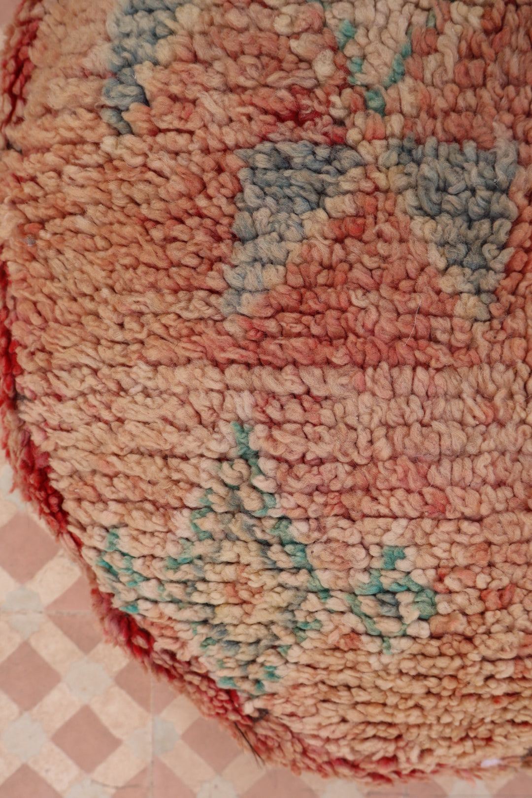 Pouf Berbère Rond BeigeTerracotta à Motifs Néda