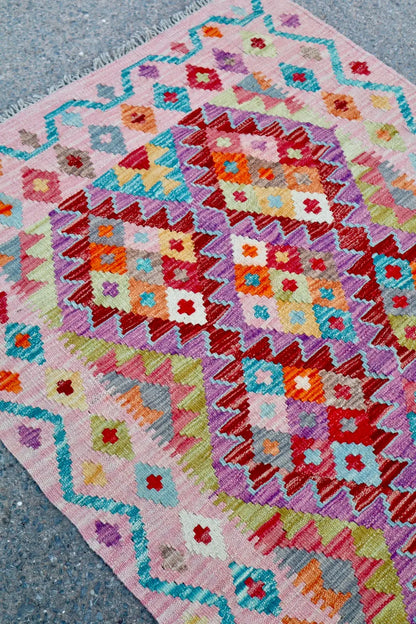 Tapis Kilim Afghan Traditionnel Rose - 146 x 97  cm Néda