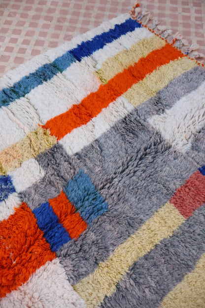 Tapis Berbère Azilal Écru Lignes Colorées- 249 x 157  cm Néda